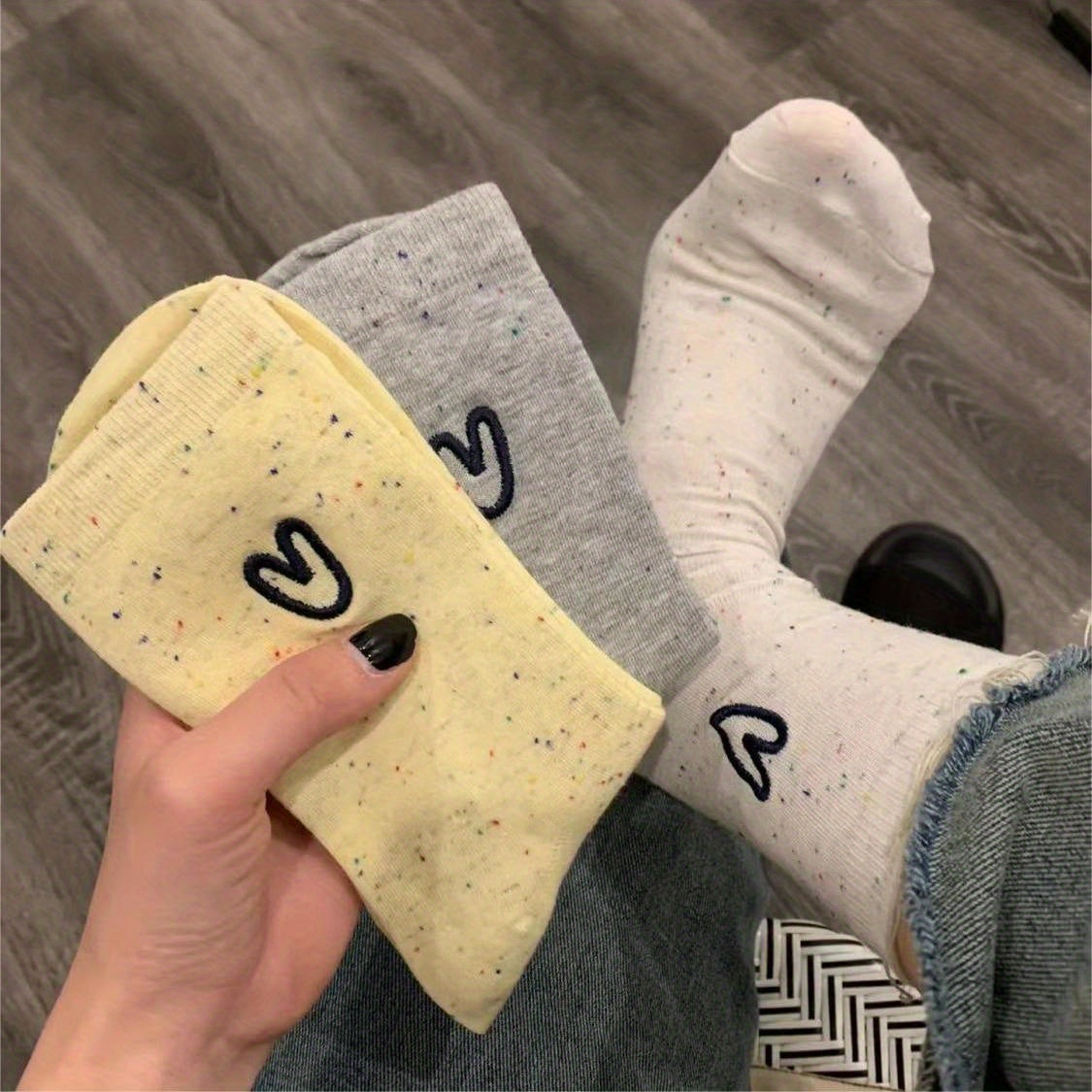 3 Pairs Heart Pattern Crew Socks For Girls Kids