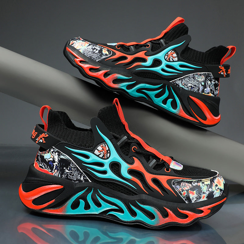 Men's Flame Basketball Shoes Comfy Non Slip Lace Up Sneakers