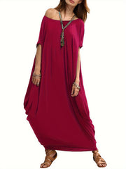 Women's Plus Solid Batwing Sleeve Maxi Cover Up Dress