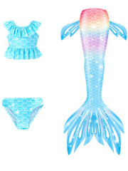 Girl's Tie Dye Mermaid Swimsuit Ruffle Bikini Set & Mermaid Tail Costume