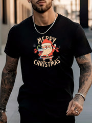 Men's Santa Claus Pattern Shirt Casual Short Sleeve Tee Top