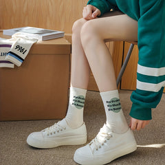 5 Pairs Letter Print Socks Comfy & Breathable Women's Stockings