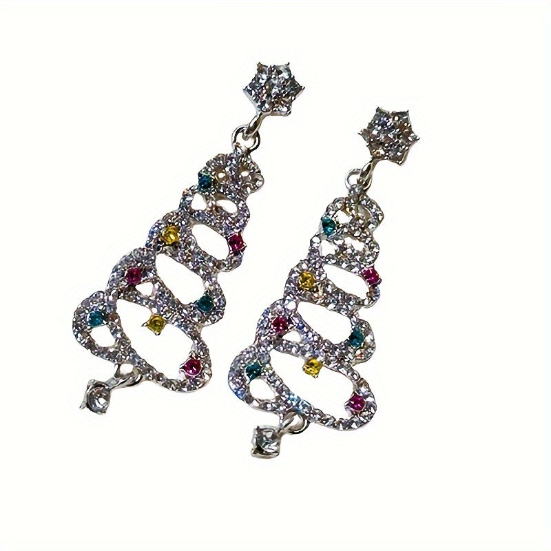 Sparkling Shiny Zircon Christmas Tree Earrings