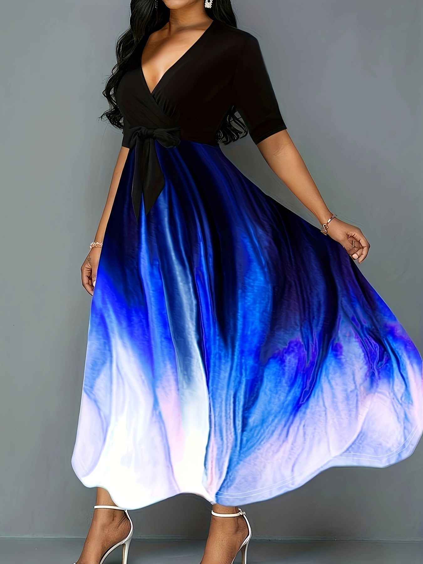 Tie Dye Short Sleeve Maxi Dress With Belt