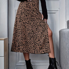 Leopard Print Split Skirt for Women