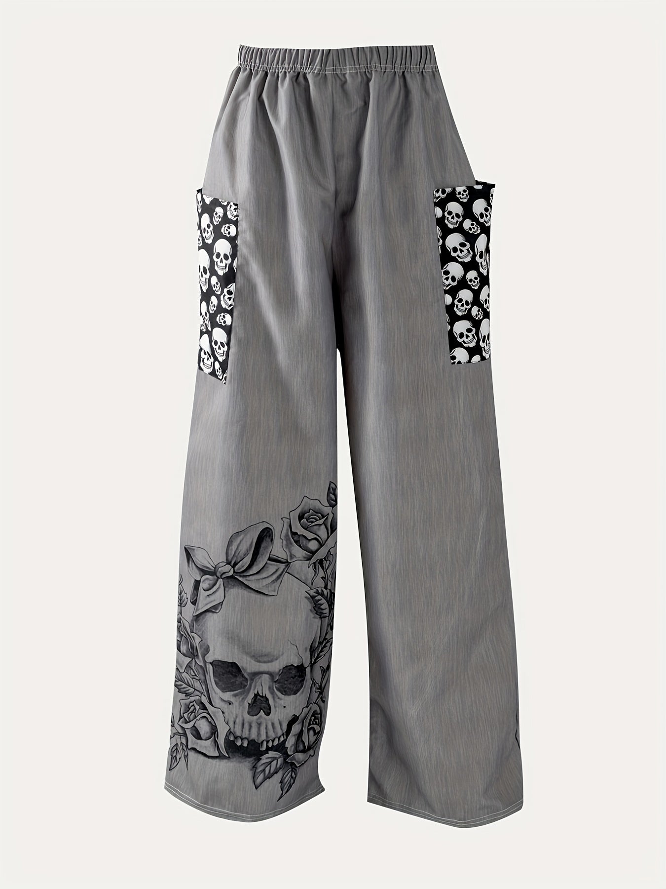 Skull Pattern Wide Leg Pants Casual Loose Pants