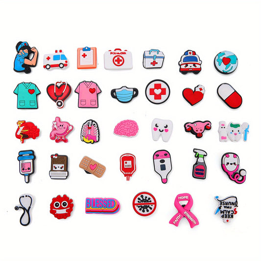 34pcs Medical Series Shoe Charms For Clogs Bubble Slides Sandals PVC Sho...