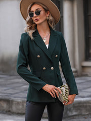 Solid V Neck Long Sleeve Button Lapel Pockets Jacket