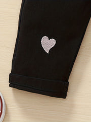 Toddler Girl Heart Embroidered Denim Jeans