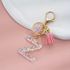 Love Heart Sequin Alphabet Keychain Resin Pendant For Girls