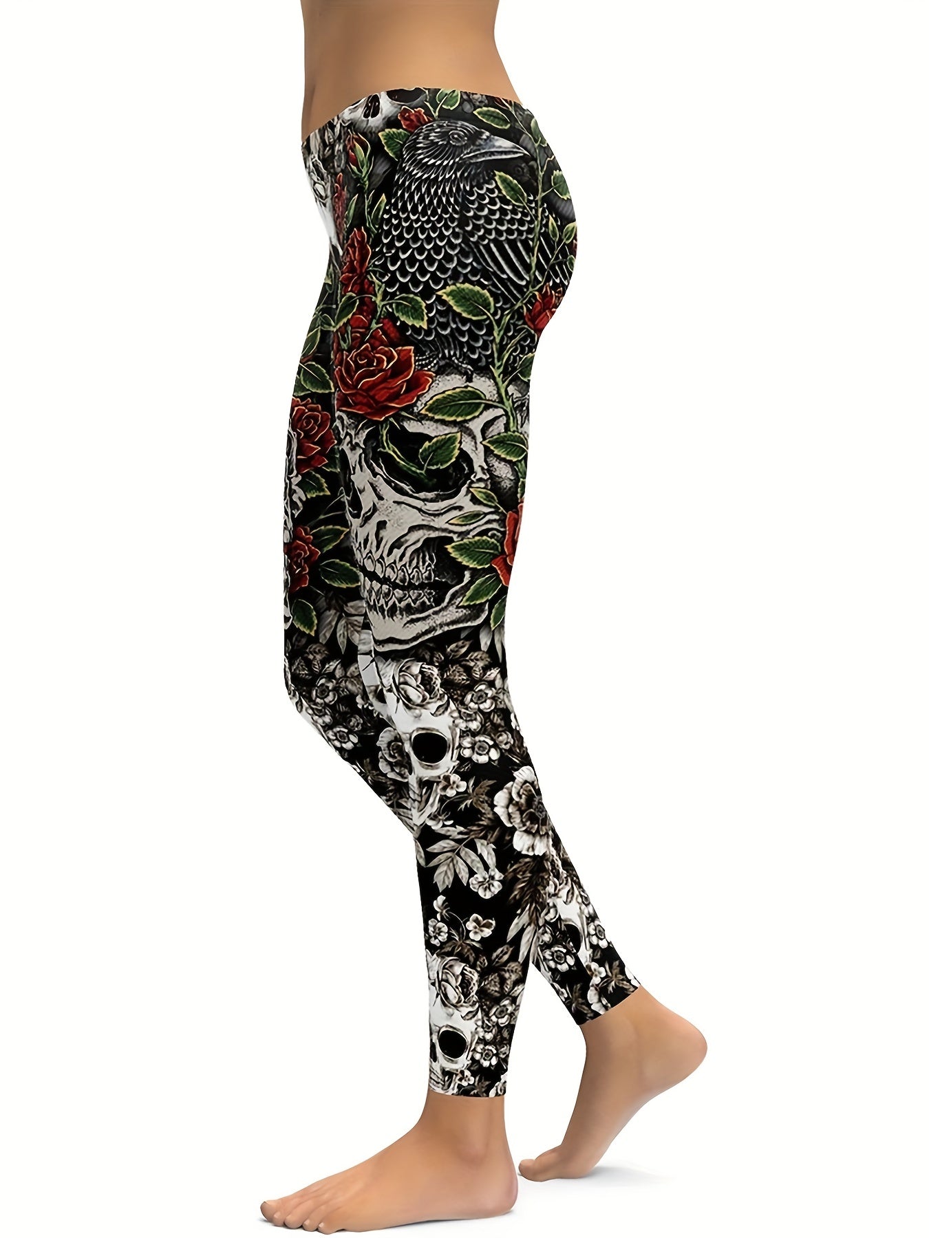 Skull & Flower Yoga Pants High Stretch Leggings for Women