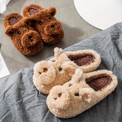 Funny Cartoon Dog Decor Slippers Plush Lined Slip On Fuzzy Shoes