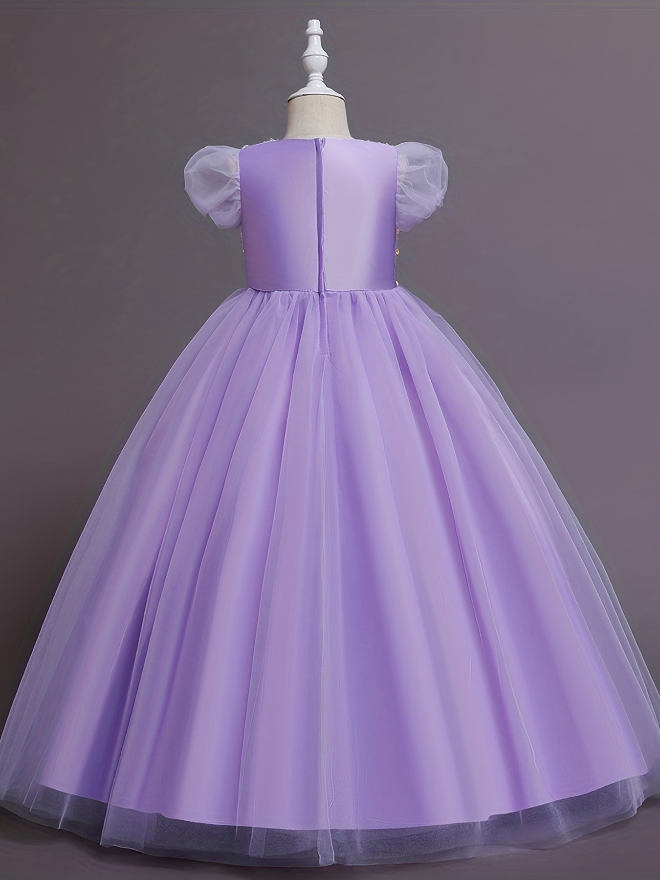 Sequins Princess Dress Puff Sleeves Fit Flare Girls Birthday Show
