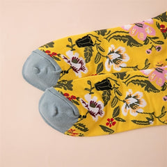 Cartoon Print Graphic Crew Socks Floral One Size Women's Socks