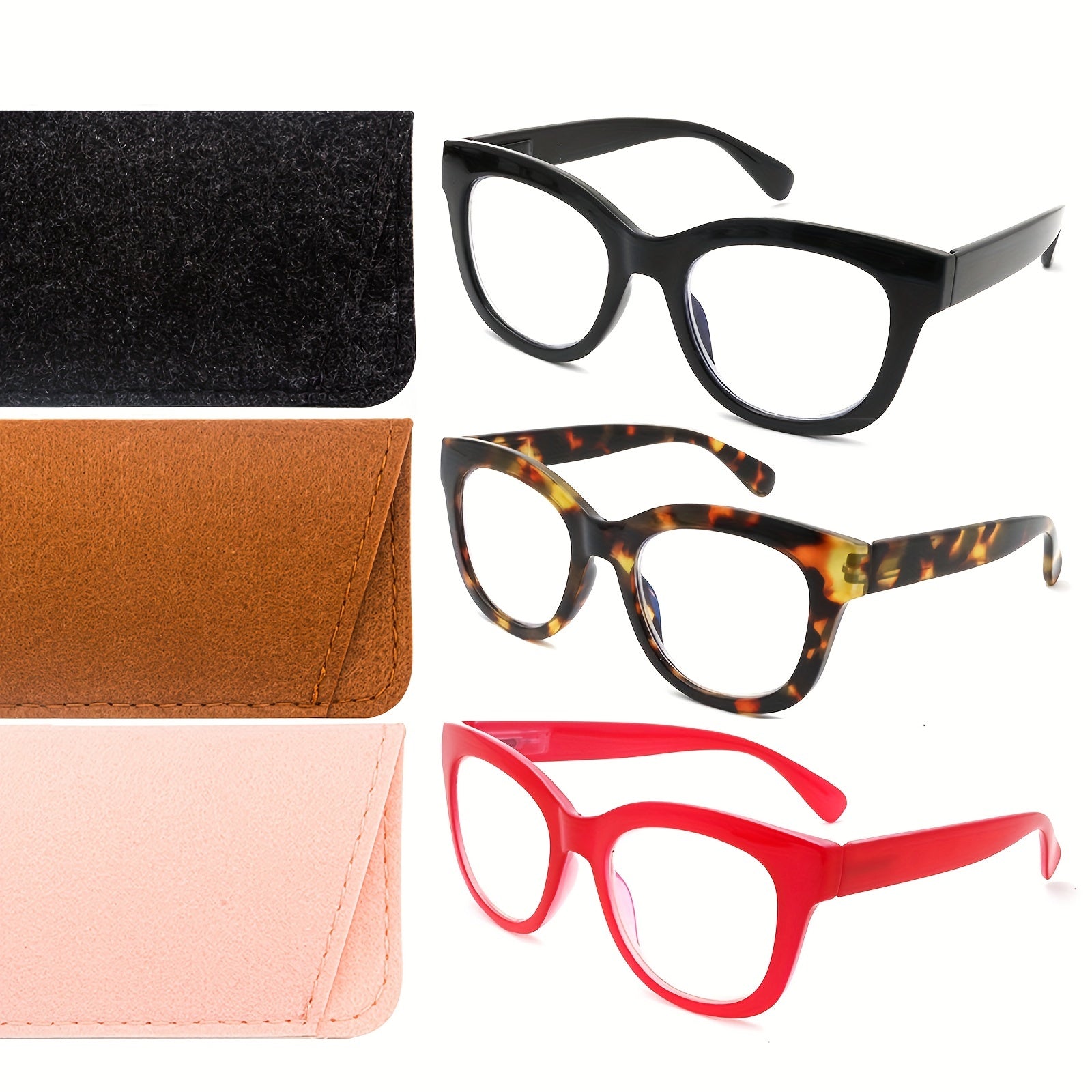 3 Pair Anti Blue Light Reading Glasses With Bag and Cloth