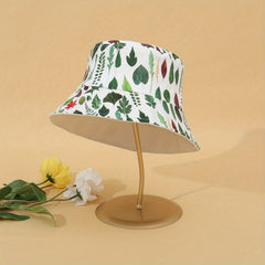 Letter Leaf Print Bucket Hat Classic Reversible Cartoon Basin Hat