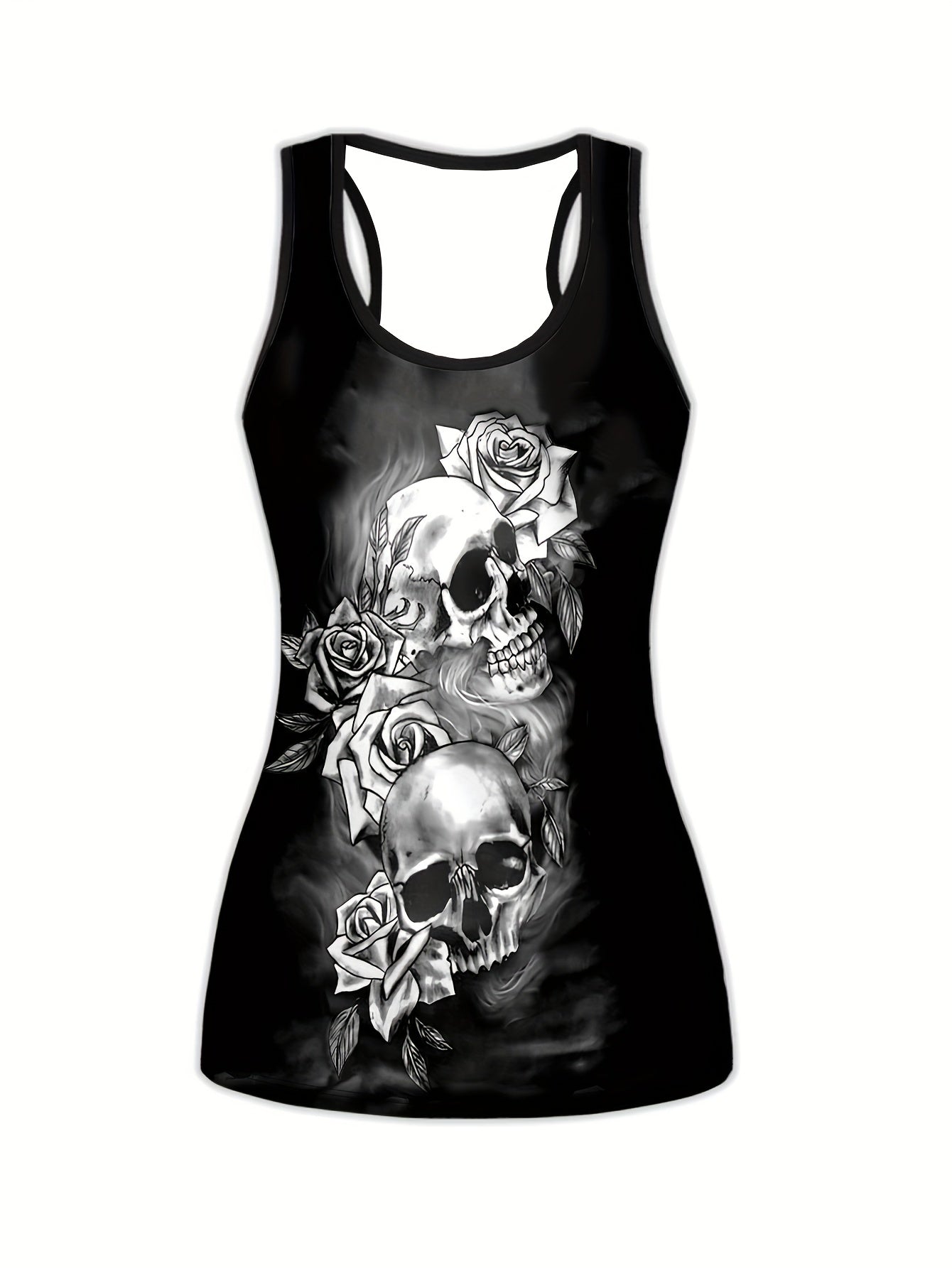 Women's Plus Floral Skull Print Tank Top & Leggings Set