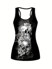 Women's Plus Floral Skull Print Tank Top & Leggings Set