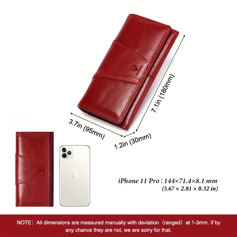 HUMERPAUL Women's RFID Blocking Leather Long Wallet - Rich Red