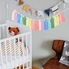 Colorful Rainbow Tassel Carnival Garland Wall Hanging Fall Decor