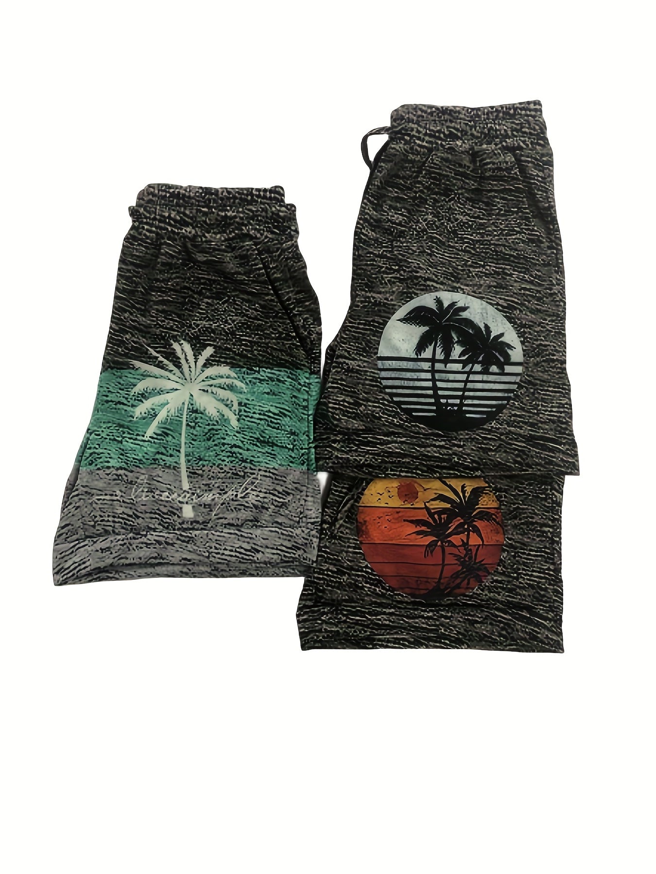 3 Packs Coconut Tree Print Shorts Casual Drawstring Shorts