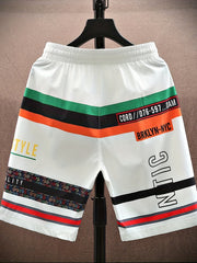 Bear Pattern Letter Print Striped Quick Drying Shorts