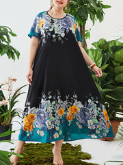 Floral Print Kaftan Dress Short Sleeve Maxi