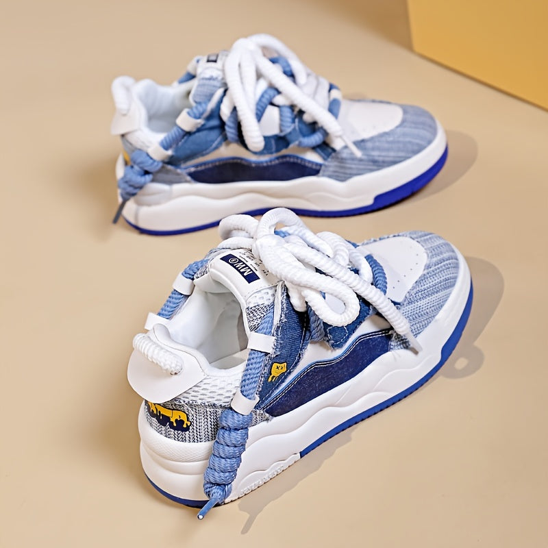 Women's Chunky Sneakers Lace Up Flat Heighten Skate Shoes