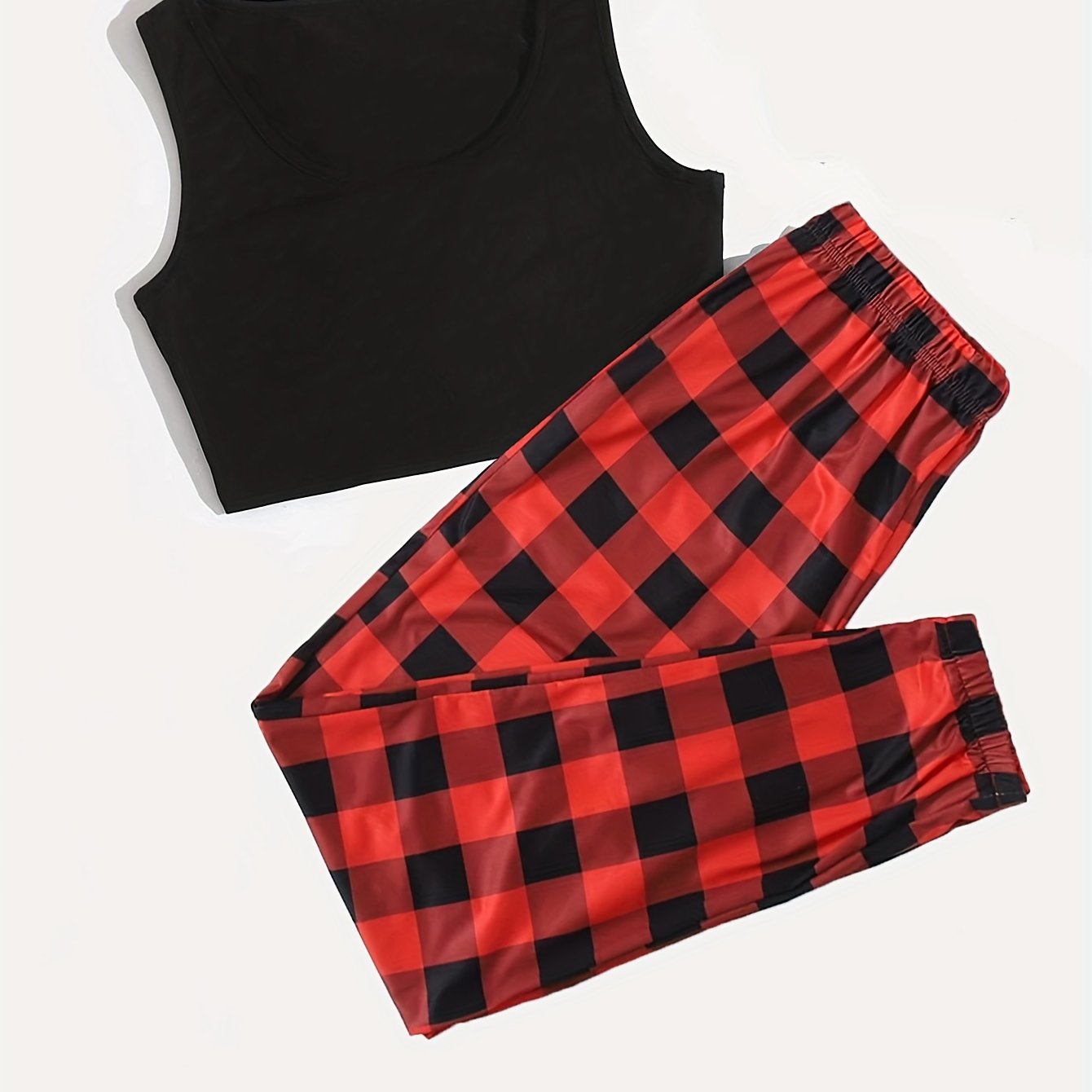 Plaid Print Pajama Set Sleeveless Top & Pants