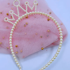 Girls Headband Faux Pearl Crown Hairband Hair Accessories