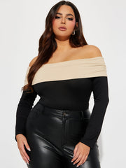 Colorblock Off Shoulder Skinny Bodysuit