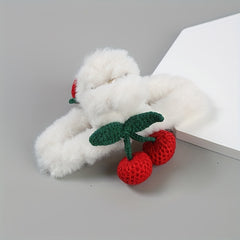 Christmas Plush Hair Clip Bell Bow Cherry Decor Knit Hair Clips Girls