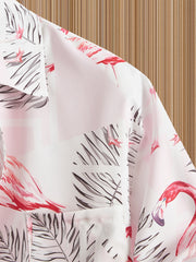 Red Crown Crane Print Men's Hawaiian Style Button Up Shirt