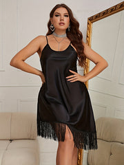 Satin Tassel Trim Cami Sleep Dress