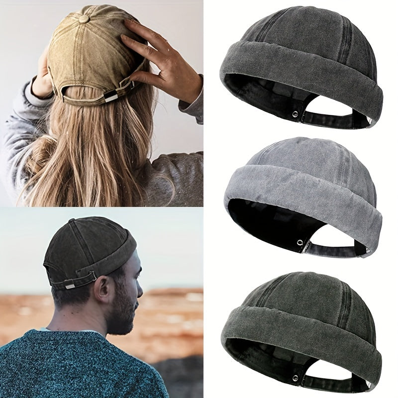 Men's Skullcap Sailor Cap Embroidery Warm Bucket Hat Solid Adjustable