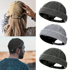Men's Skullcap Sailor Cap Embroidery Warm Bucket Hat Solid Adjustable