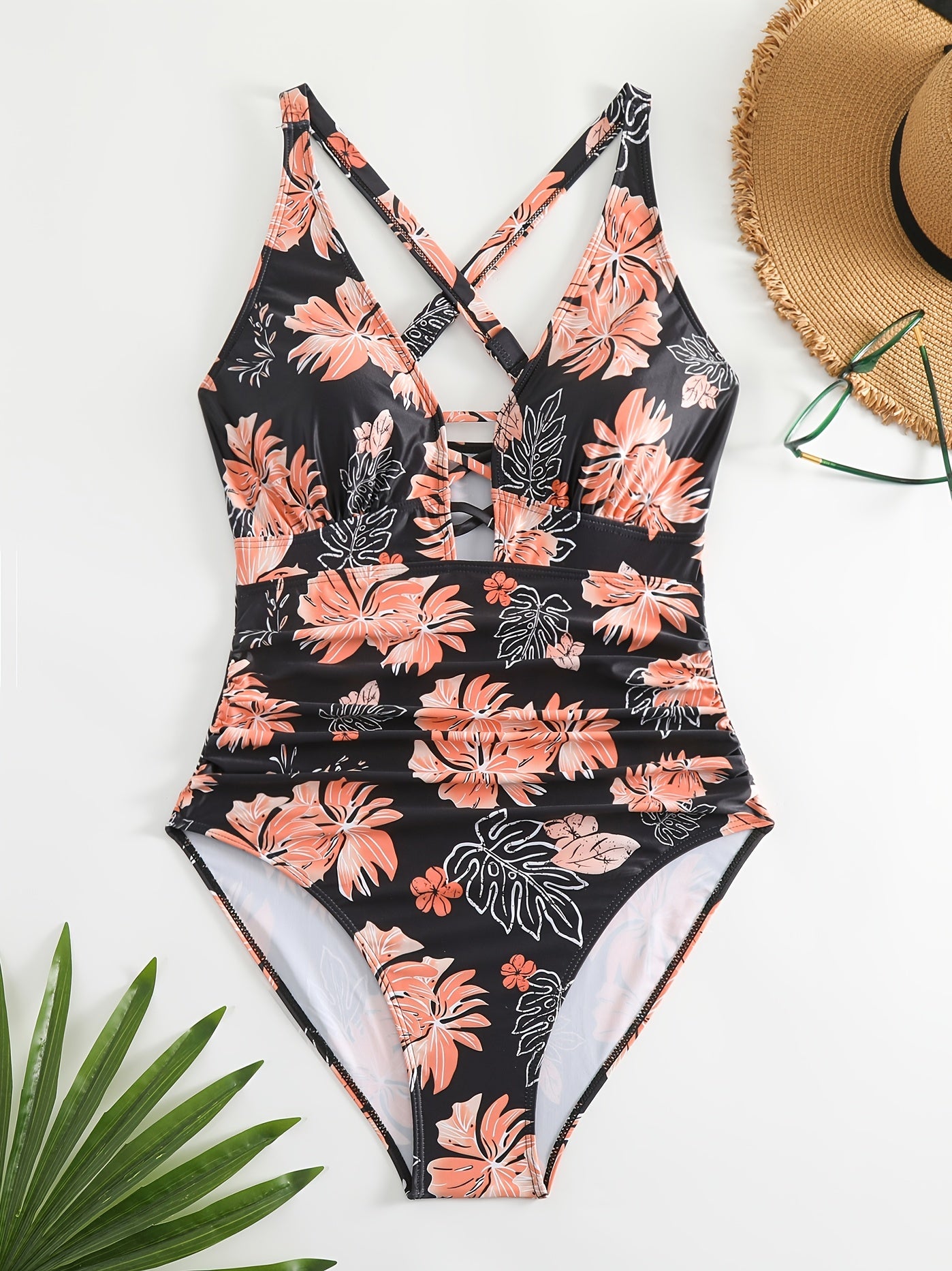 Plus Size Leopard Print Lace Up One Piece Swimsuit
