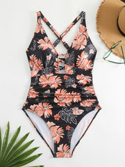 Plus Size Leopard Print Lace Up One Piece Swimsuit