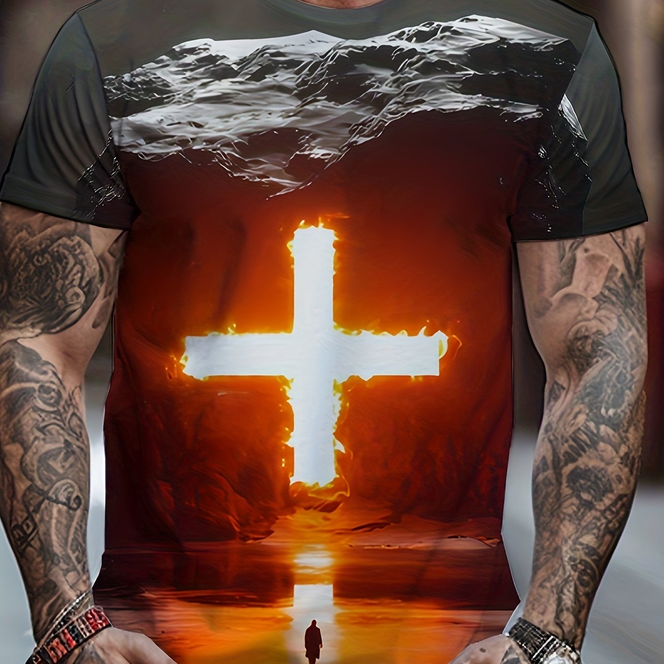 Cross 3D Digital Print Men's Graphic T-shirt Stylish Casual Tee
