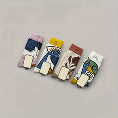 4 Pairs Illustration Print Socks Novelty Funny Mid Tube Stockings