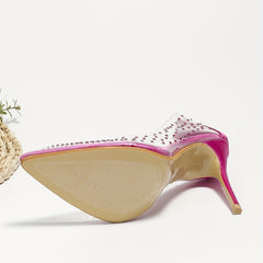 Rhinestone Decor Slip On Point Toe Stiletto Heel Shoes