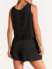 Solid Tank Top & Drawstring Shorts Set