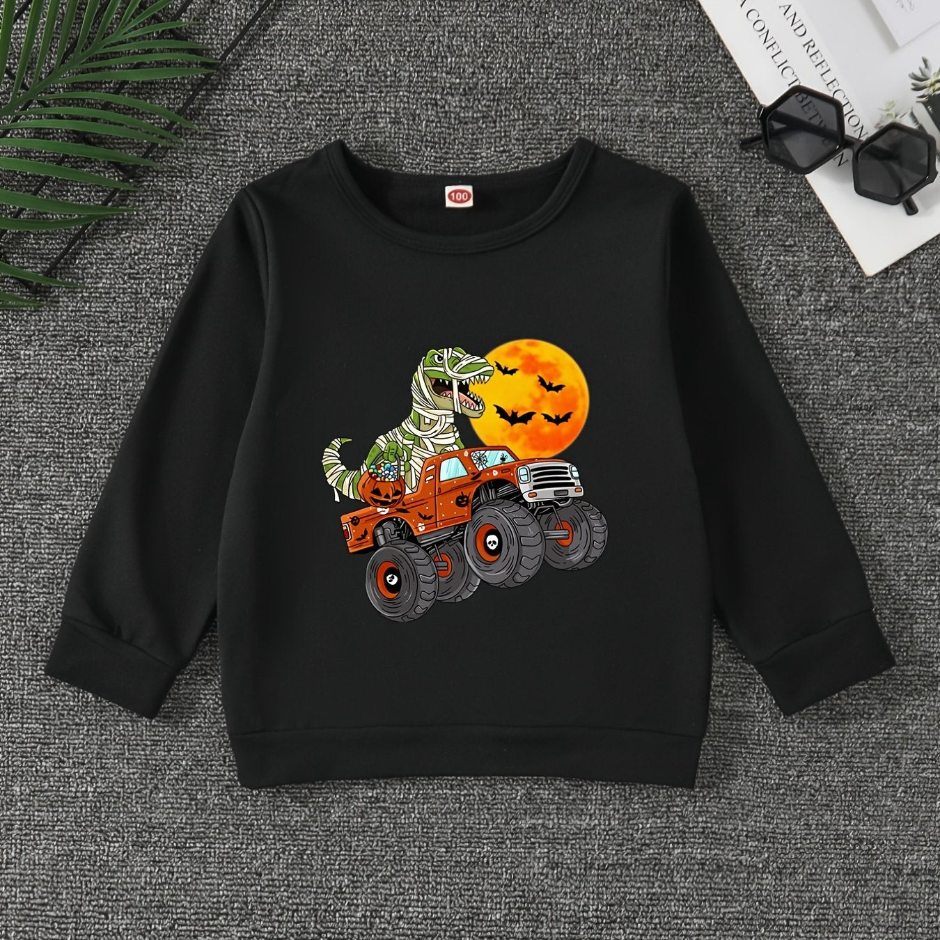 Boys Halloween Dino Driver Sweatshirt with Stretch Fabric
