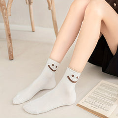 5 Pairs Smiling Print Crew Socks for Women