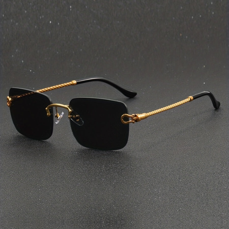 Men's Square Lens Rimless Sunglasses Vintage Eyewear