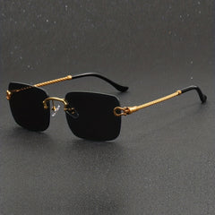 Men's Square Lens Rimless Sunglasses Vintage Eyewear