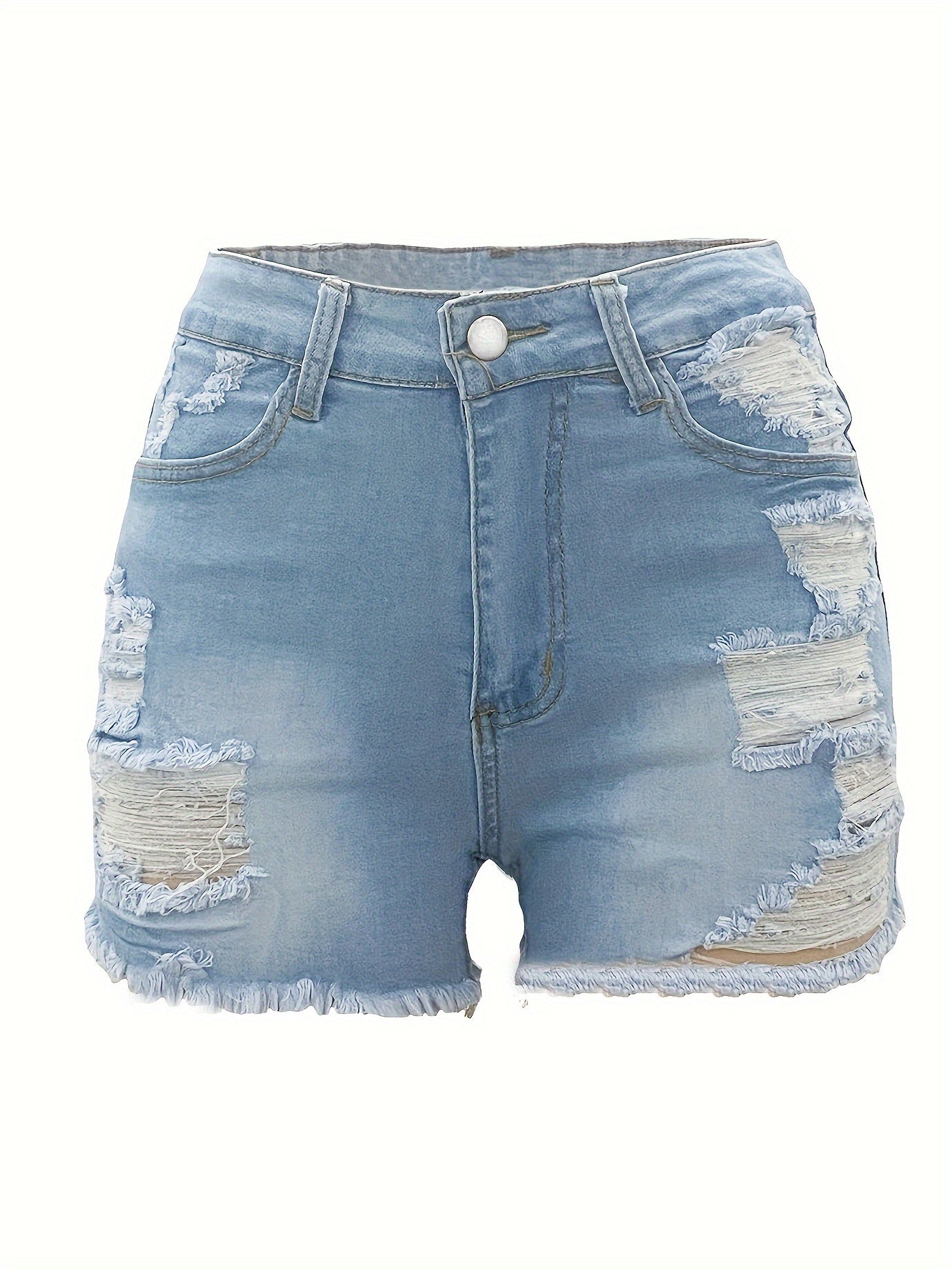 Sexy Denim Shorts Women's Plus Washed Ripped High Leg Cut Button Fly