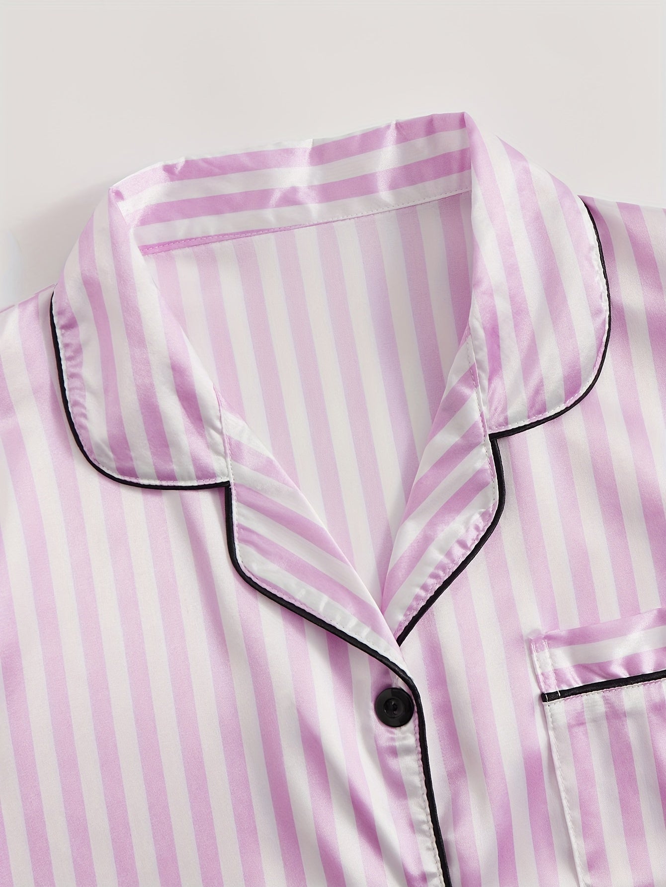 Stripe Print Pajama Set Collared Top & Shorts