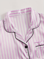 Stripe Print Pajama Set Collared Top & Shorts