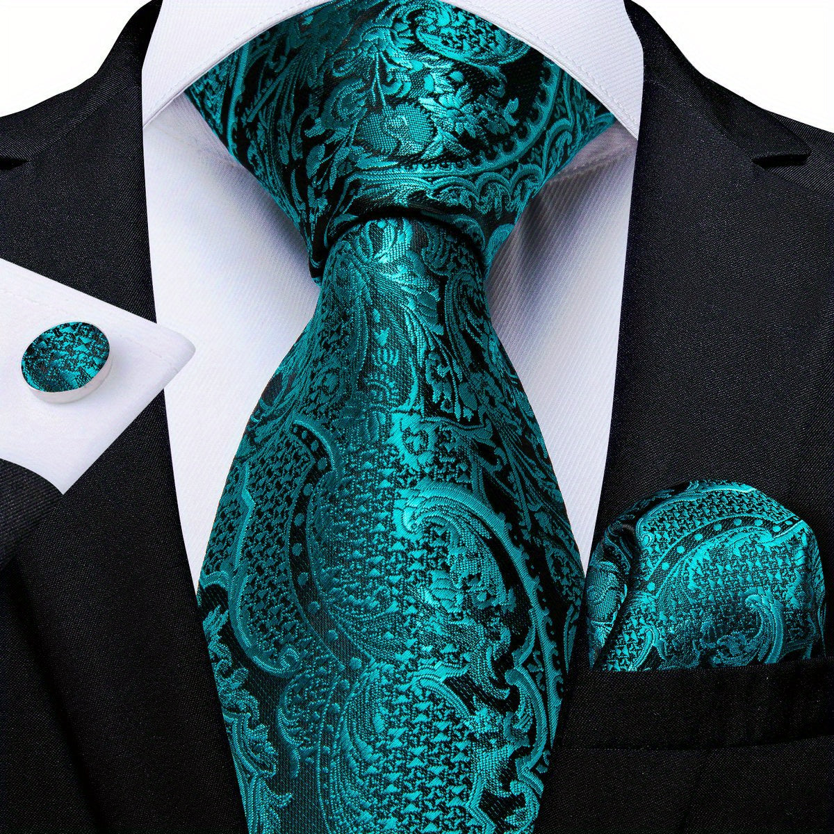 Men's Green Retro Pattern Necktie Set